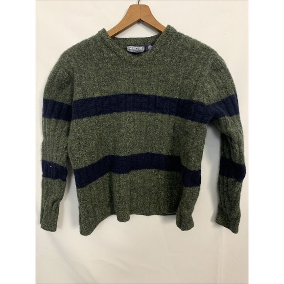 Structure Womens Pure lambs Wool Vintage v neck striped pullover - Picture 1 of 5